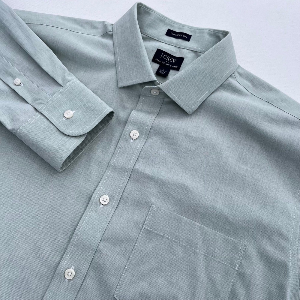 J.Crew Thompson Flex Wrinkle Free Dress Shirt Mens L 16-16.5 Sage Green ButtonUp